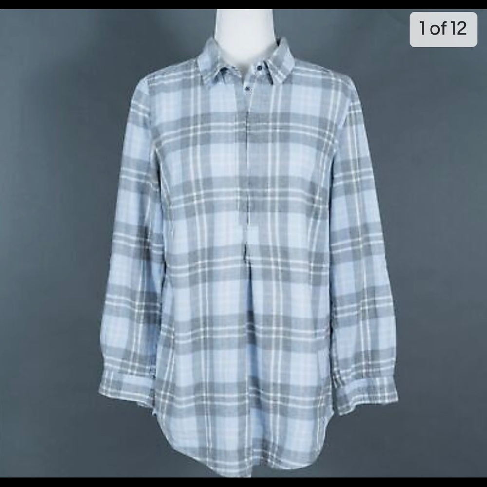 Tyle Böe light blue/grey flannel half- button collared shirt
